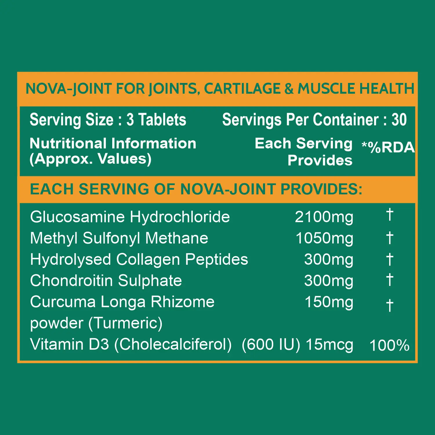 Glucosamine 2100mg Methyl Sulfonyl Methane 1050mg & Chondroitin 300mg Tablets for Joint Support Supplement with Collagen & VitD3