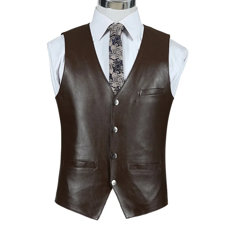 Genuine Leather Vest for Men High Quality Casual Style Vest Fashion Winter Adult Plus Size Vest with Customized logo Colors