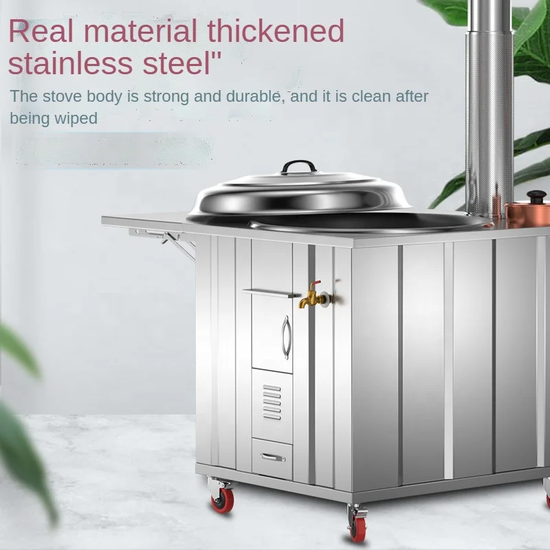 Portable domestic wood-burning stove with grill and water tank Camping/farmhouse mobile wood stove