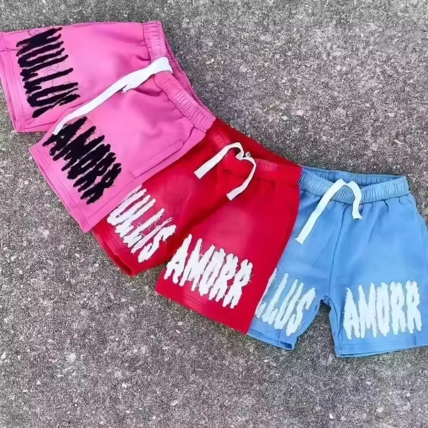 Custom Made logo French terry drawstring shorts men high quality embroidery patches sports shorts for men