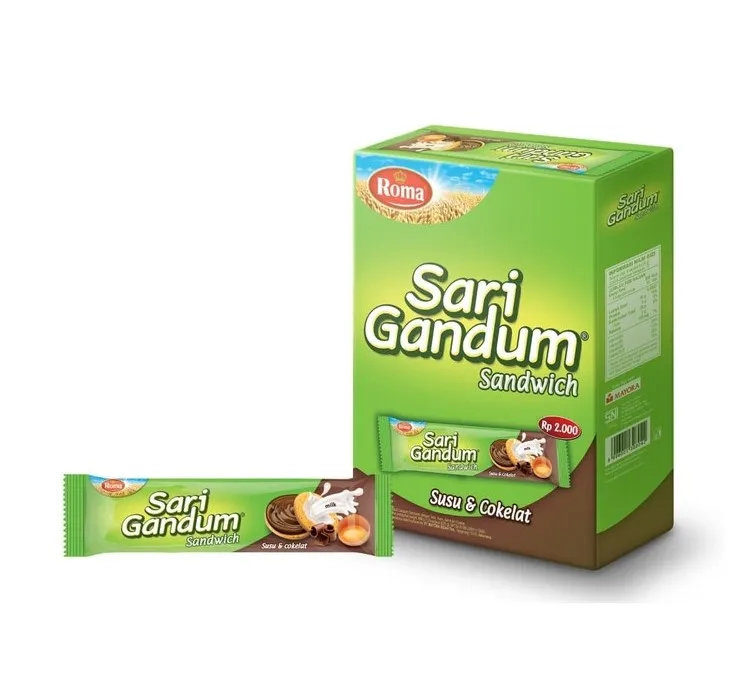 Оптовая продажа печенья и печенья Roma Sari Gandum 39 г коробка молока и шоколада сладкий хрустящий индонезийский продукт. Лучшая распродажа