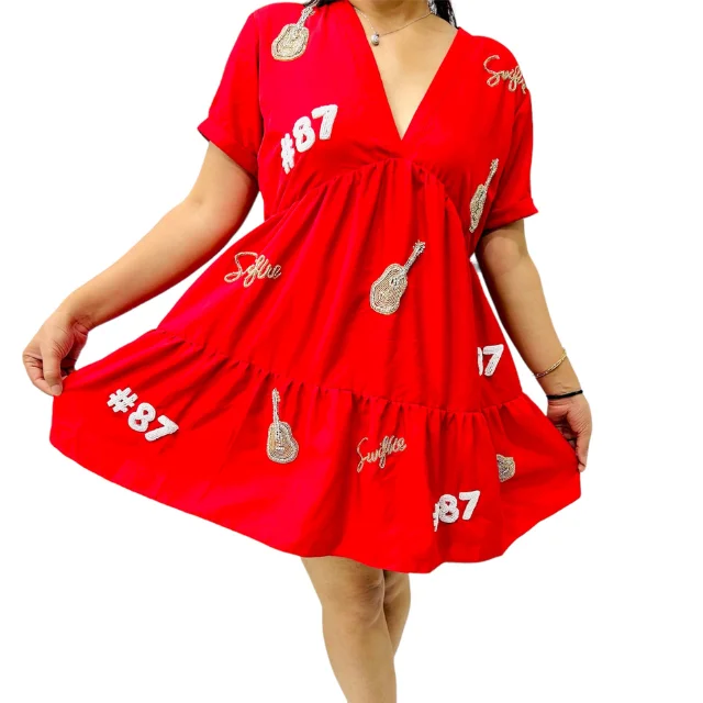 Fashion 2024 Swiftie Album Custom casual summer V-Neck women dress beaded motifs Concert attire