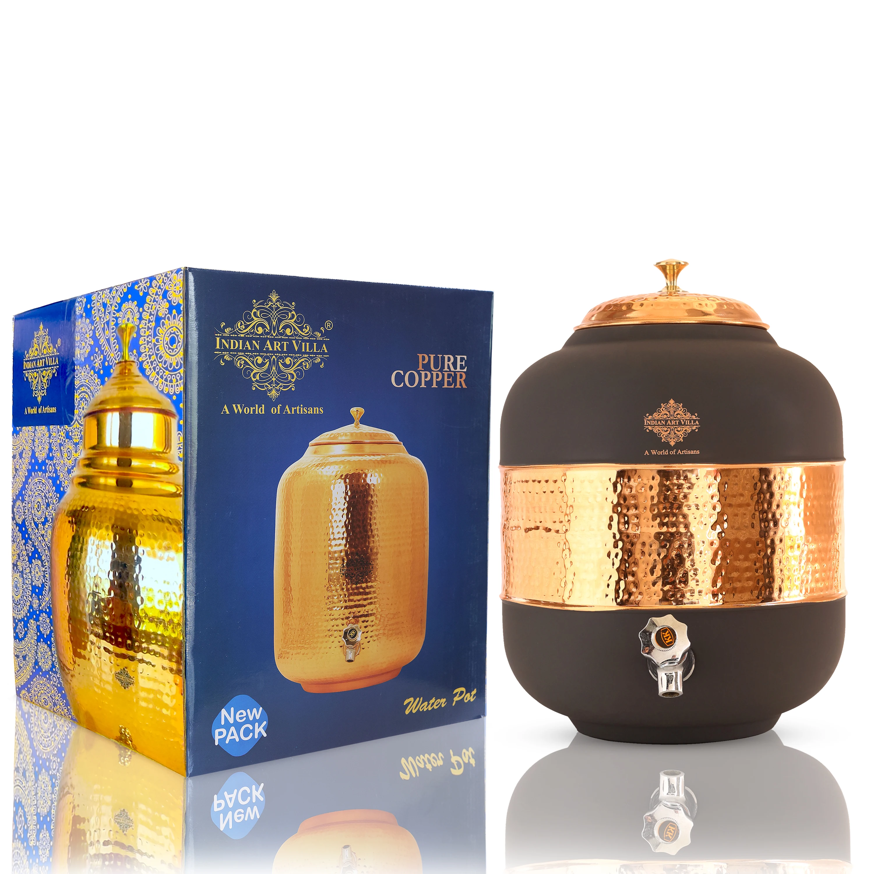 IndianArtVilla Pure Copper Water Pot, Half Hammered with Silk Finish-Contemporary Color Choices, 17000 ML