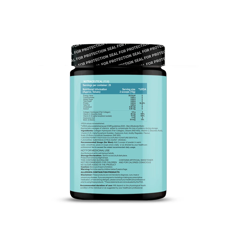 Hydrolyzed Marine Collagen Powder Type 1 Bone & Joint Support with Hyaluronic Acid & Vitamin C