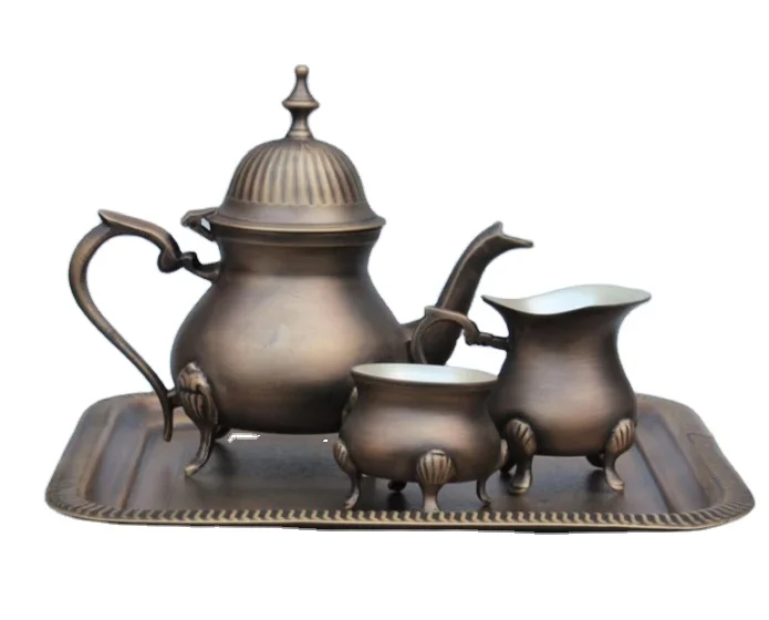 Royal Mughal  style pot Antique brass tea pot with silver coating brass tea kettle