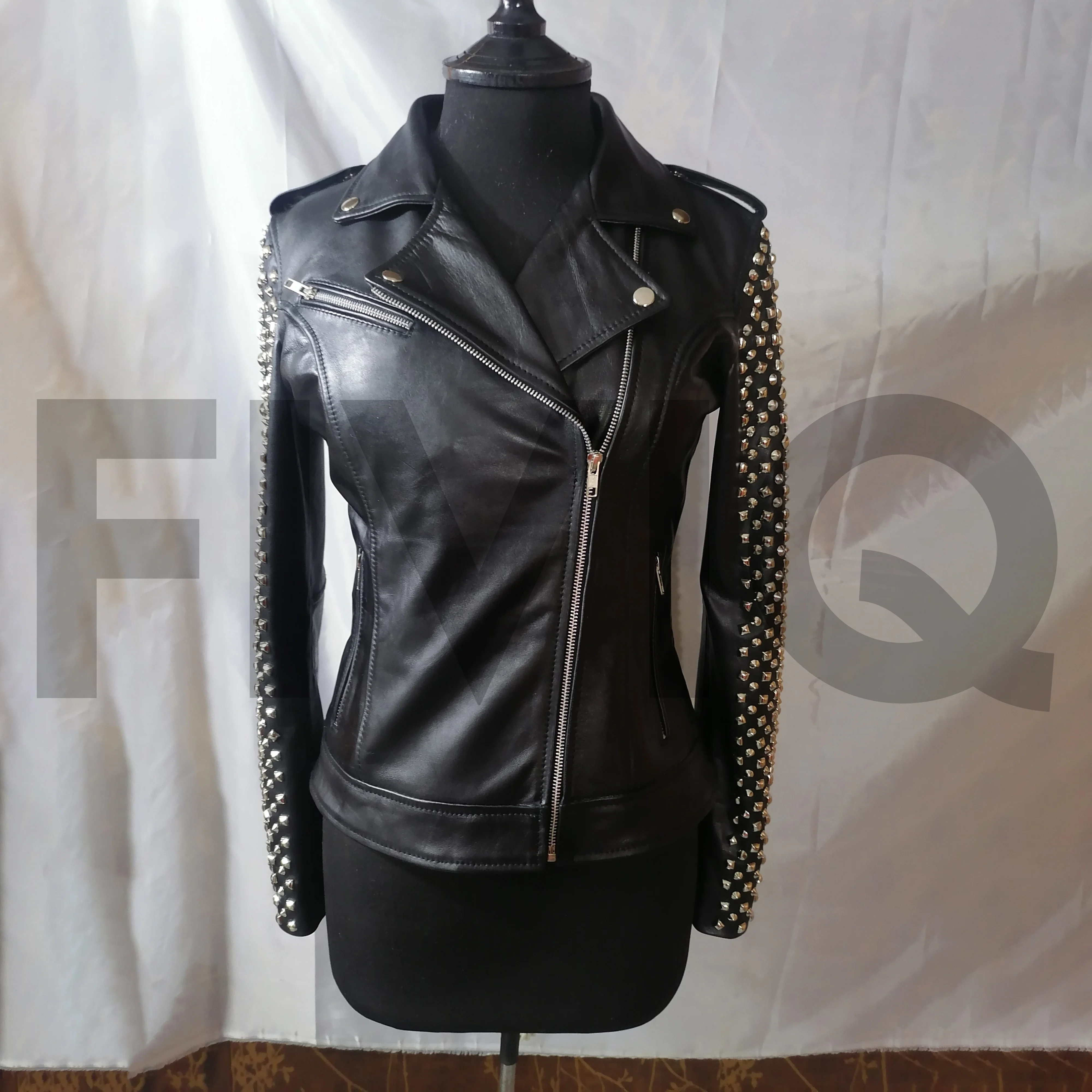 Wholesale new arrival winter season custom made spike studded rock star punk style leather jackets