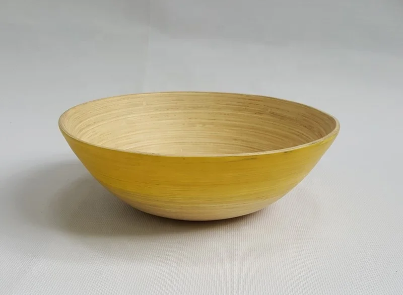 Best Selling Yellow Round Natural Eco-friendly Kitchen Salad Bowls Bamboo Bowl for dinnerware sets home decor Made in Vietnam