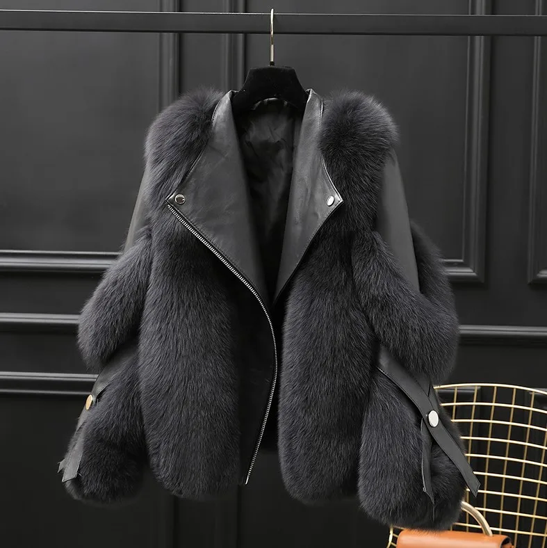 Women autumn and winter whole skin fox fur short coat hing imitation fur one young coat women jacket