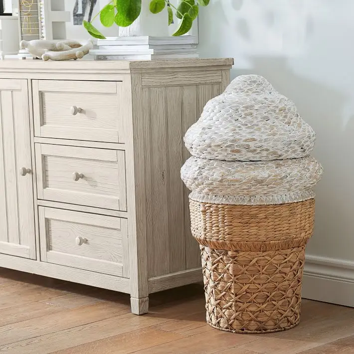European Style Natural Water Hyacinth Ice Cream Cone Hamper Laundry Storage Basket With Lid Best Price Vietnam Supplier