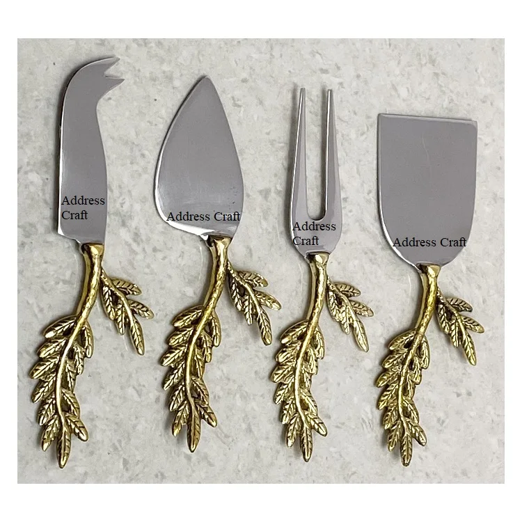 Direct Factory Price Stainless Steel With Brass Handle Cheese Set SS Cutlery With Branch Design Handle Home And Kitchen Cutlery