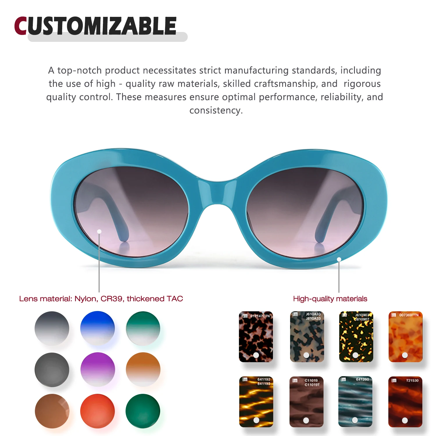 Benyi high end acetate sunglasses customized logo round polarized UV 400 Oval sunglasses for women
