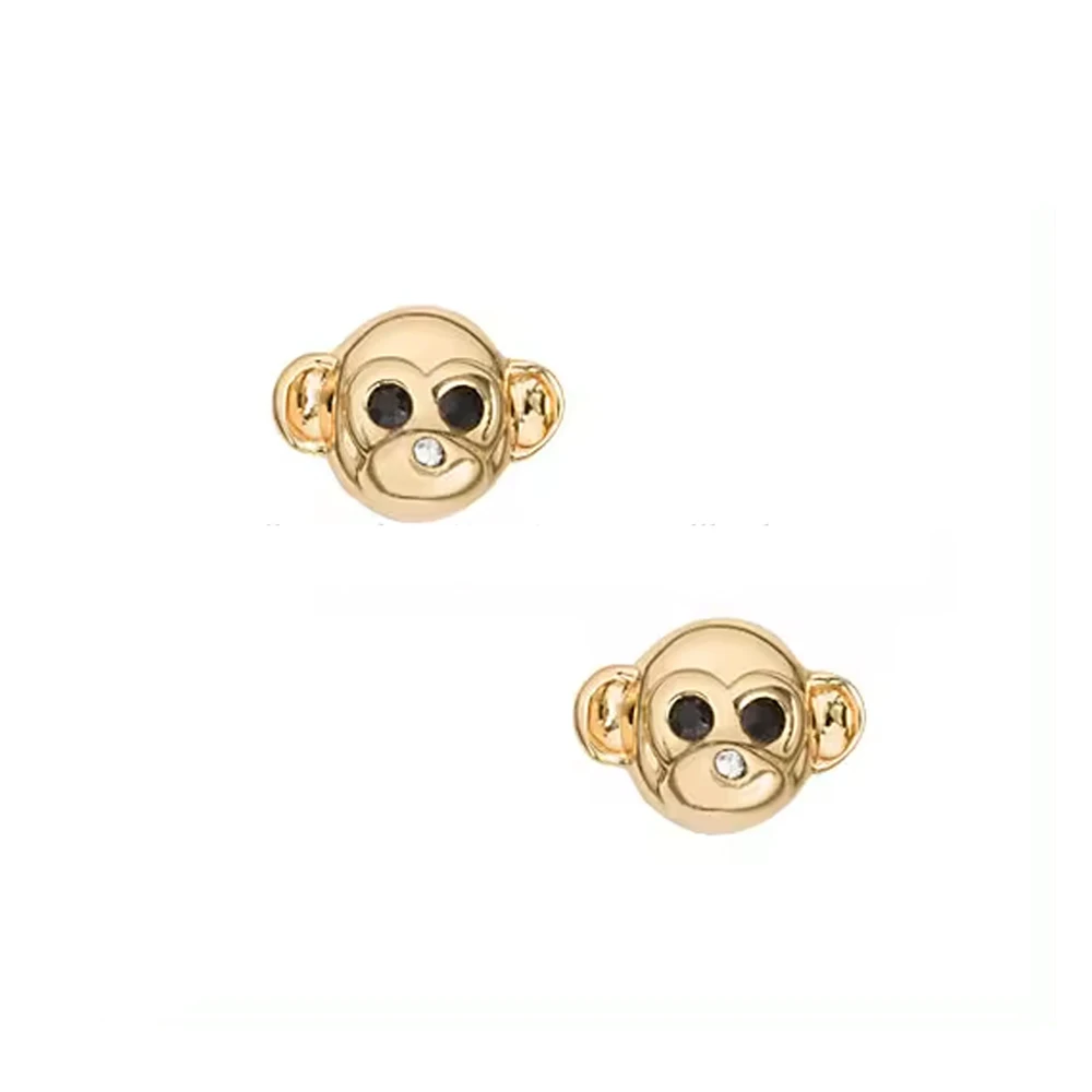 Solid 18k Yellow Gold Black Diamond Skull Earring Studs At Wholesale Price