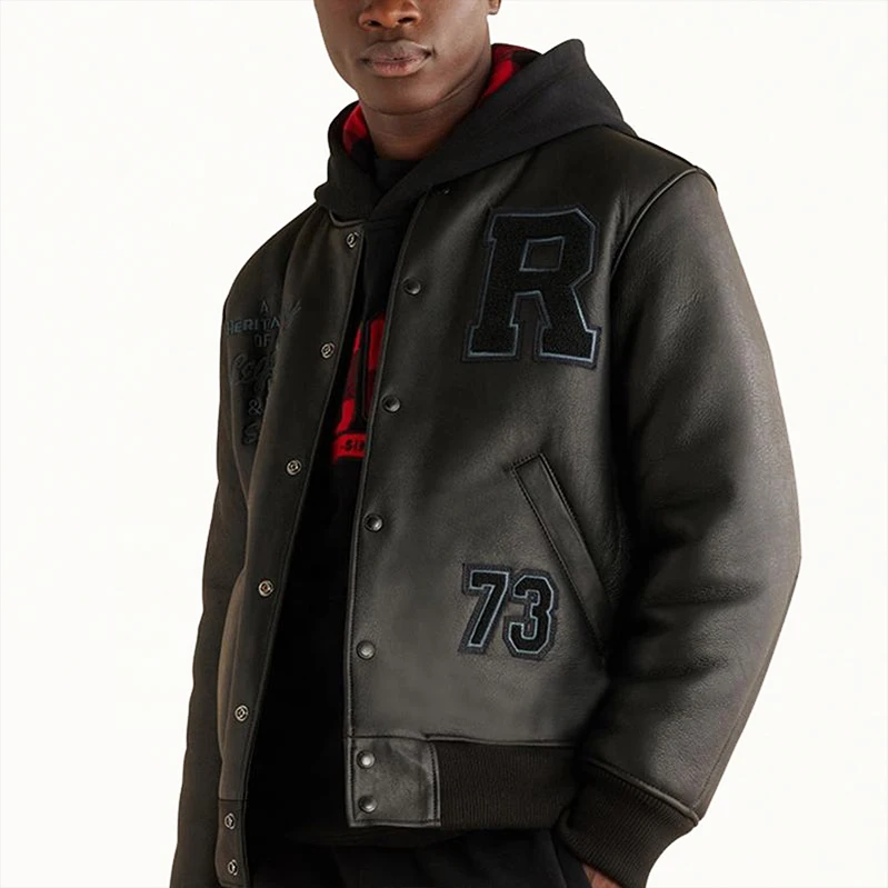 Custom Men Faux Leather Jackets Applique Embroidery Winter Motorcycles Varsity Jackets