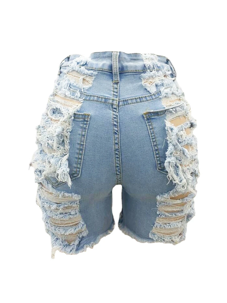2023 New Summer Hot Hole Women Denim Shorts Bale Pockets Frayed Raw Ripped Denim Cotton High Elasticity Short Jeans For Women