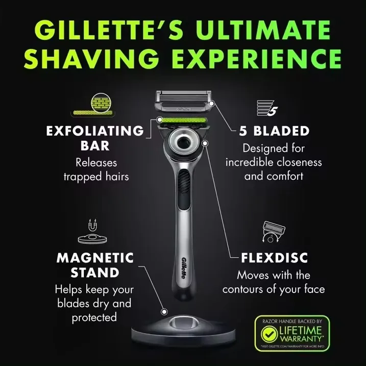 GilletteLabs With Exfoliating Bar by Gillette Razor for Men - 1 Handle, 4 Razor Blade Refills, Includes Premium Magnetic Stand