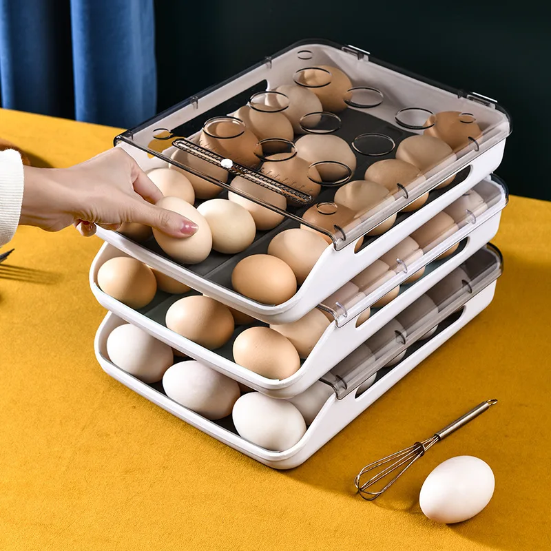 box packing Slide Egg Carton Refrigerator Side Door one Tier Automatic Egg Roller Kitchen Countertop Drop Proof