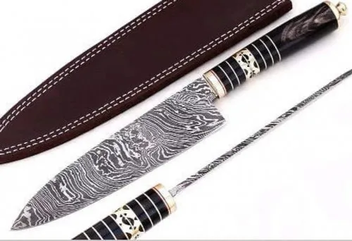 Professional   Custom Handmade Damascus Steel High Quality  Chef Kitchen Knife With Proctored Cover