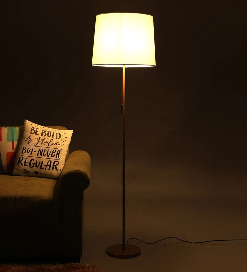 Best Quality Modern Gold Color Metal Lamp With White Drum Shade .