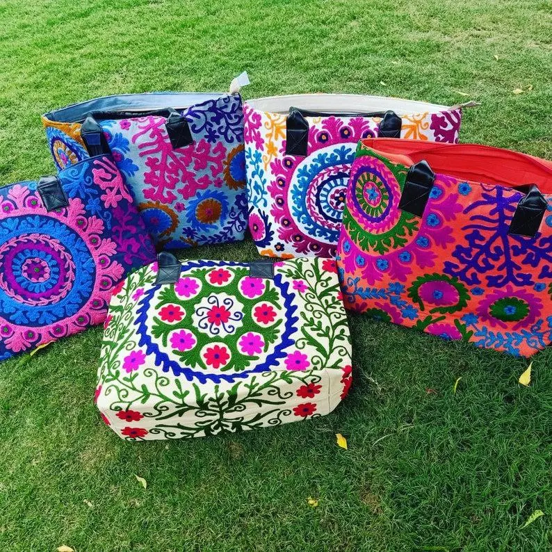 Indian Beautiful Suzani Shoulder Bag Handmade Cotton Embroidered Vintage Suzani Decorative Hippie Tote Women Boho Shopping Bag