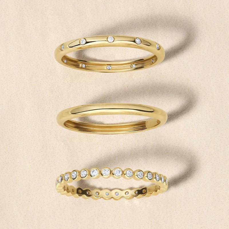 Dainty 925 Sterling Silver 18k Gold Plated Classic CZ Diamond Stackable Band Eternity Ring For Women
