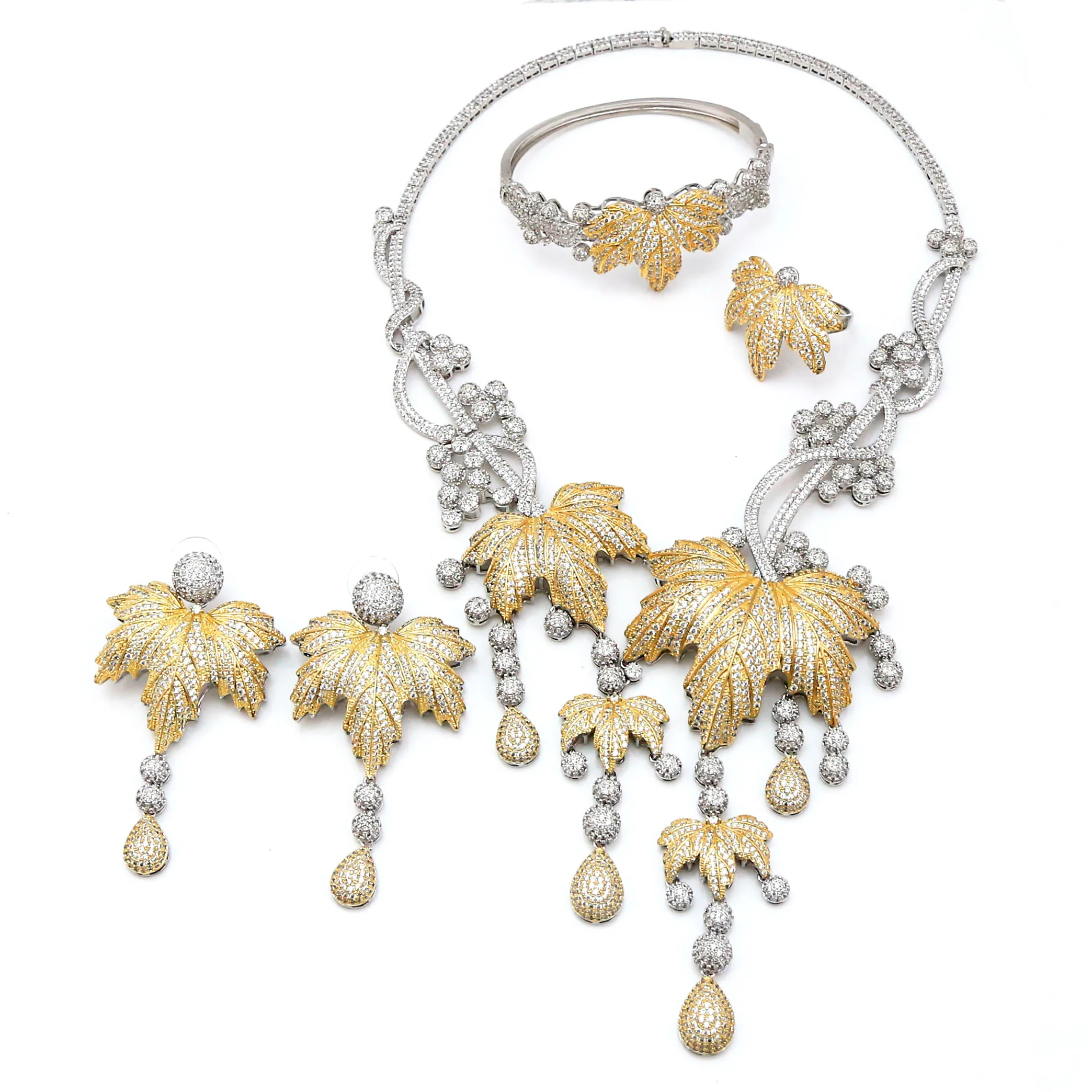 Zhuerrui American High Quality Diamond Jewelry Set Maple leaf Natural Top Cubic Zircon Fashion Wedding Jewelry Sets HZ18112206