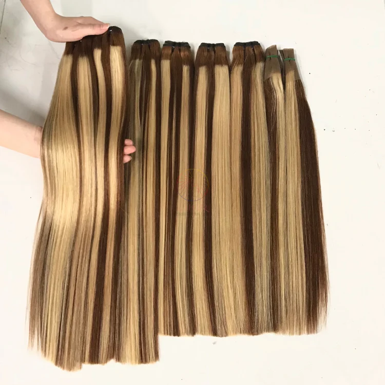 Hot Style Double Drawn Vietnam Hair Highlight Color Human Hair Bundles Bone Straight Hair Weave Mixed Color Piano