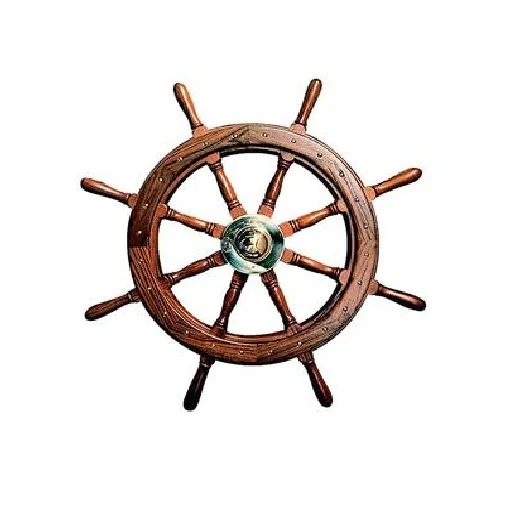 Handmade Brown and Gold Teak Wood Ship Wheel with Brass Inset and Six Spokes 18 Inches Wheel Boat Decorative Nautical
