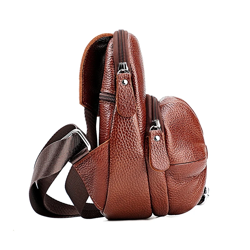 Casual Genuine leather Waterproof Travel Men Shoulder Bag Fashion Crossbody Sling Bag Chest For Men