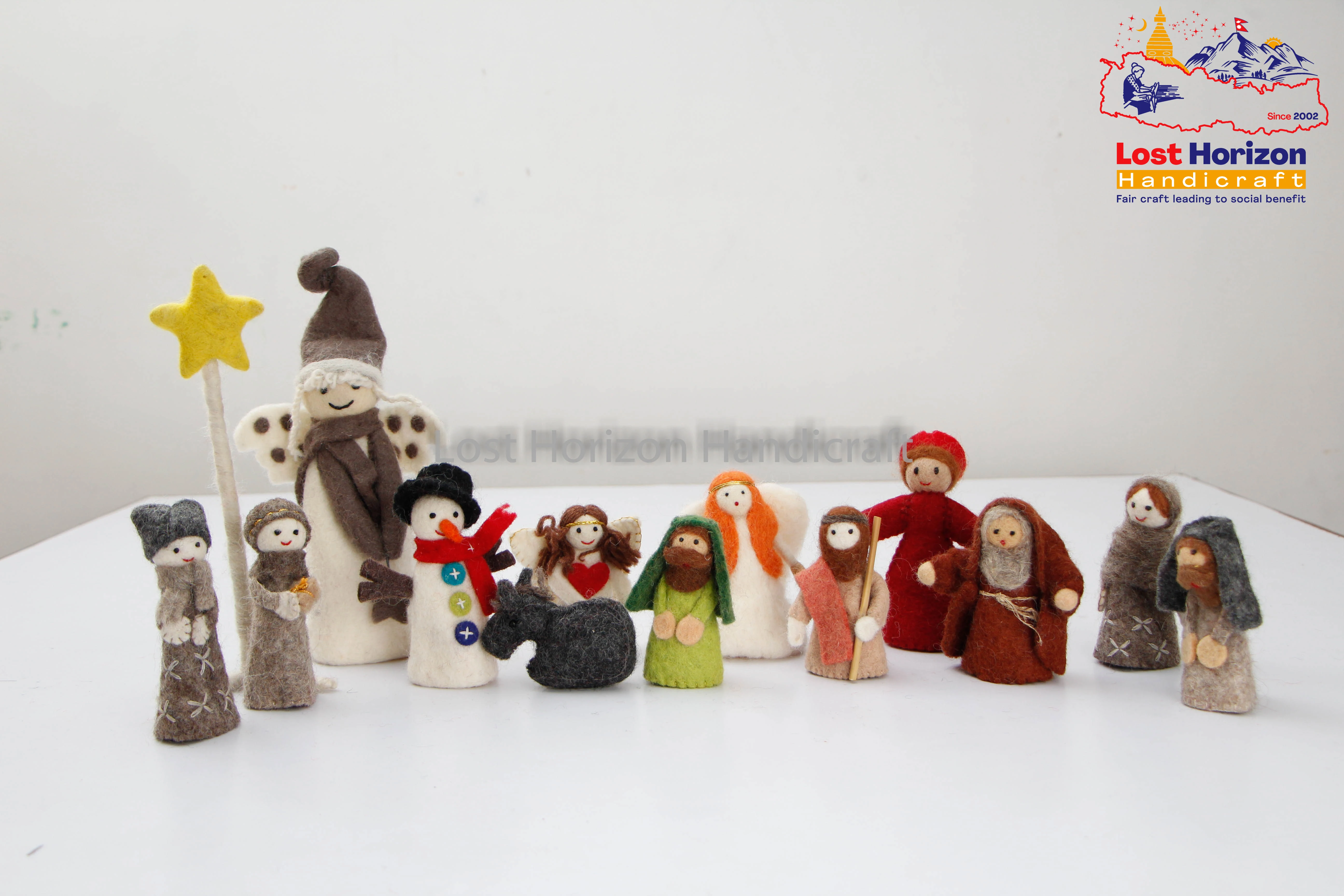 Handmade Felt Wool Christmas Nativity Set from Children Handmade in Nepal made from organic natural sheep wool