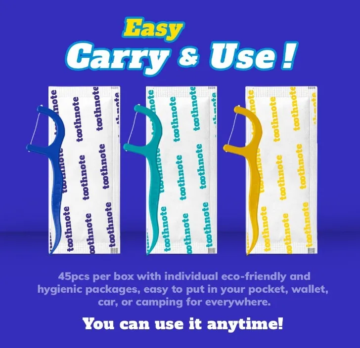 Toothnote Portable Dental Floss Picks, Tooth Picks, Eco-Friendly High Toughness Biodegradable Floss Sticks Individual Package