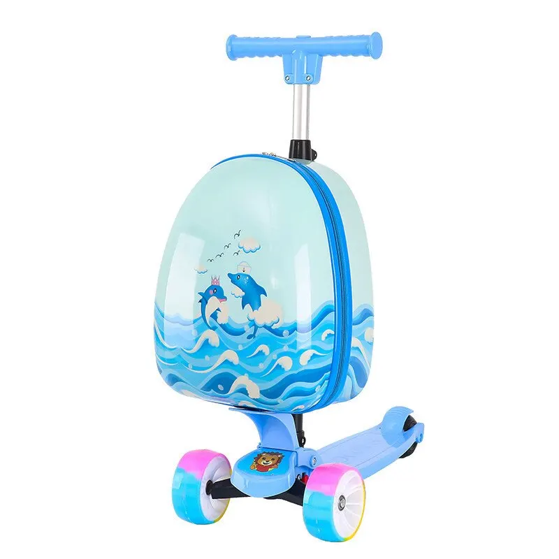 Travel kids suitcase on wheels Skateboard lazy trolley luggage case cartoon rolling luggage bag scooter suitcase carry on bag