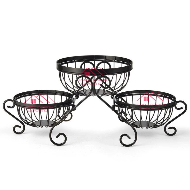 3 Tier Wire Basket Stand for Kitchen Vegetable and Fruit Storage Basket Iron Wire Basket Stand