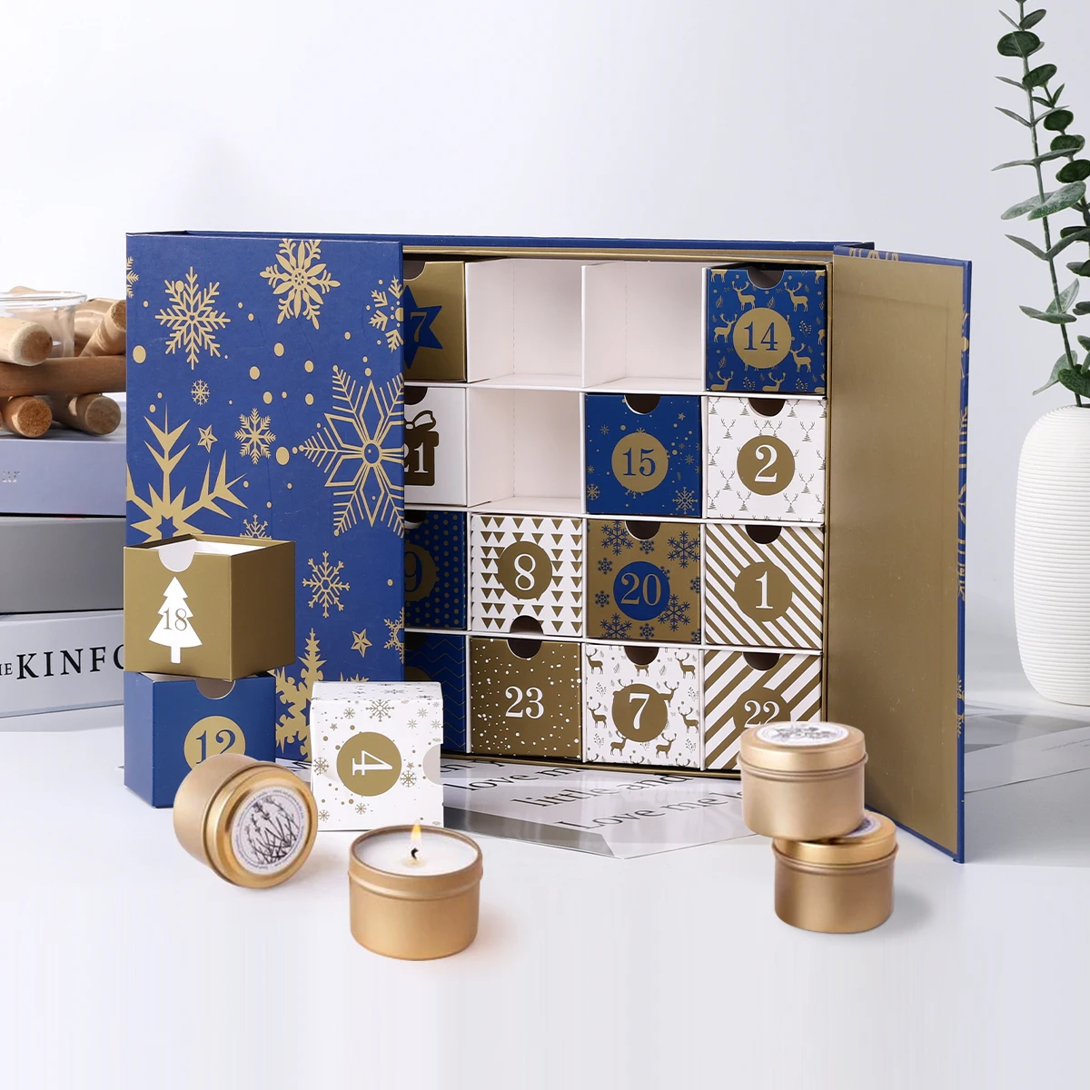 Custom crafted countdown Christmas candle calendar boxes create mysterious surprises and use candles to celebrate arrival