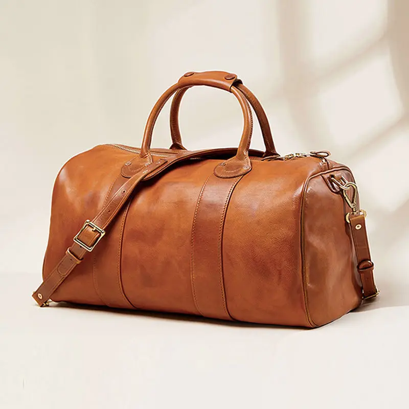 Custom Handmade Genuine Leather Large Duffel Bag | Travel Genuine Leather Duffel Bags with Shoes Compartment