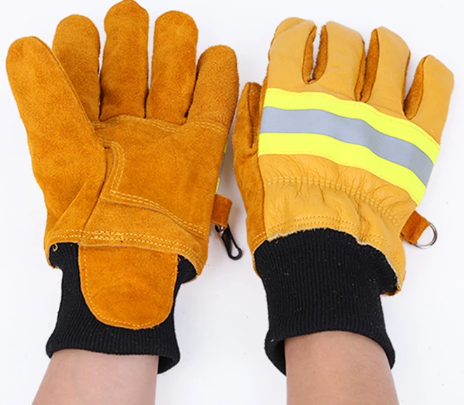 Wholesale firefighter fireman fire fighting waterproof protective safety leather work gloves
