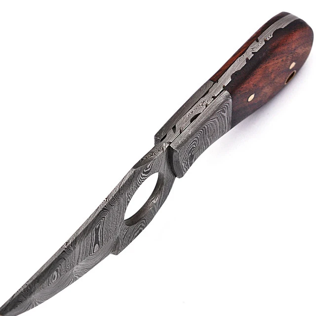New Arrival Handmade Damascus Steel Skinner Multifunctional Portable Knife With Finger Hole and Leather Cover