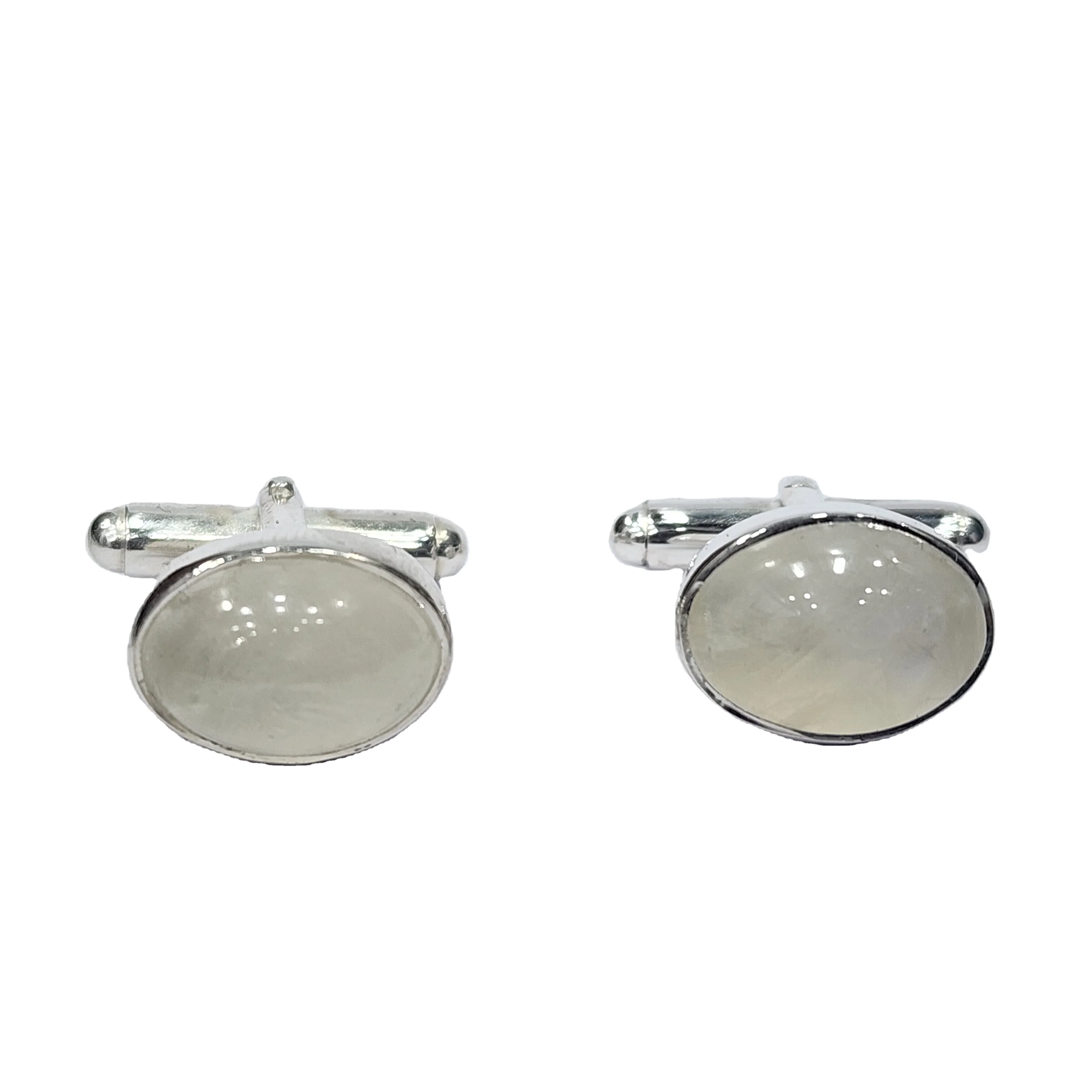 925 Sterling Silver Excellent Quality Natural Stylish White Rainbow Moonstone Gemstone Designer Handmade Cuff-links For Both