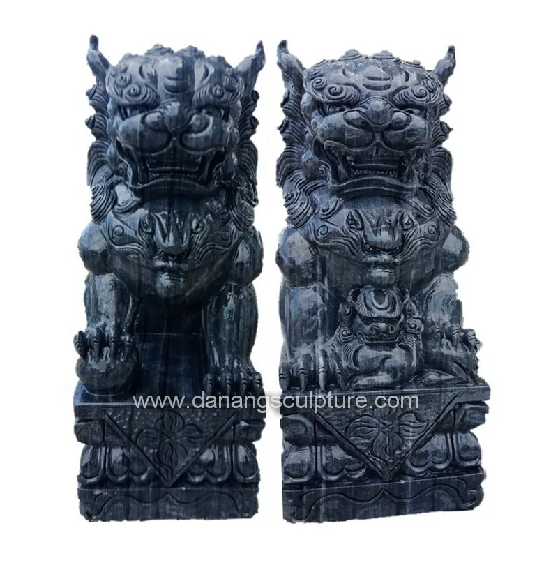 Vietnamese Factory Hand Carved foo dog statue black marble statues fu dogs statue sculpture carving