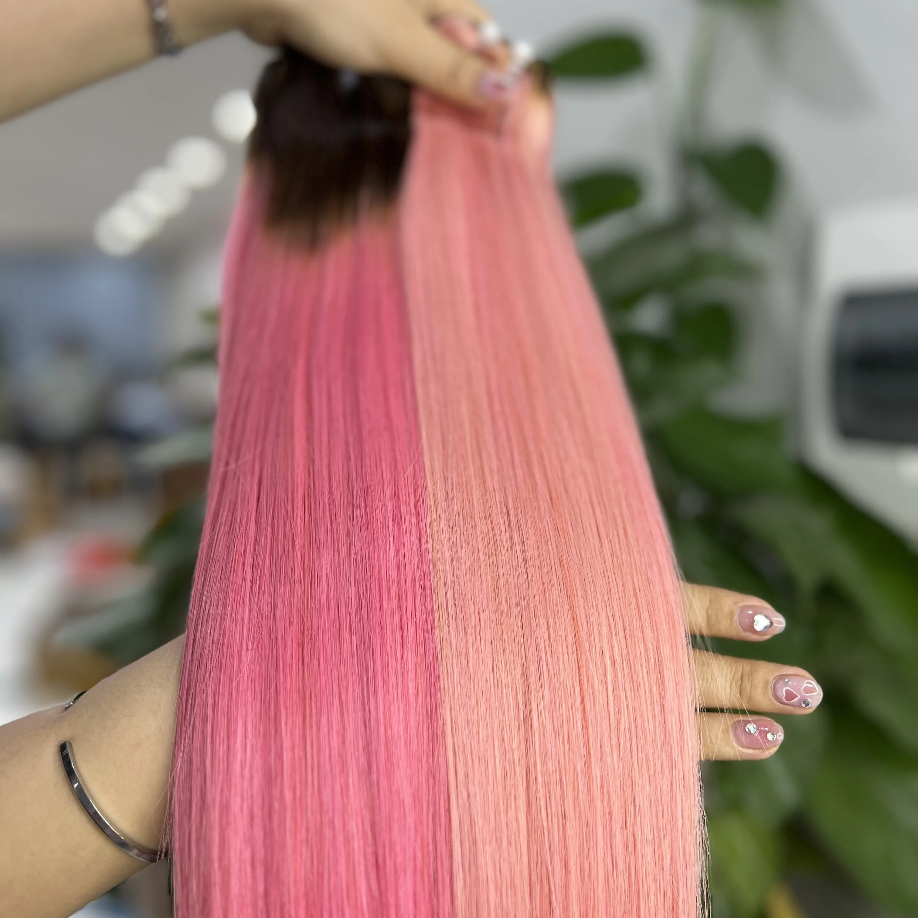 Bone Straight Double Drawn Long Pink Hair Weave Vietnamese Human Hair Extensions Cuticles Aligned