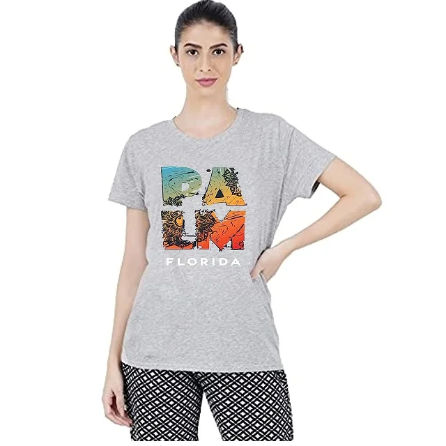 Exclusive Summer Range Half Hand Stylish 100% Cotton Comfortable Eco Friendly Machine Washable Custom Printed Female Neck Tshirt