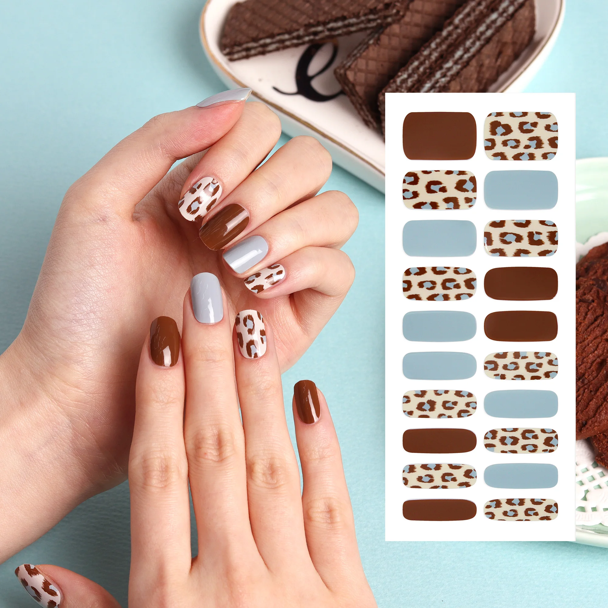 ShineB Gel Nail Strips #45777 #45778 Gel nail stickers Lovely & mint chocolate leopard design easy self nail art made in korea