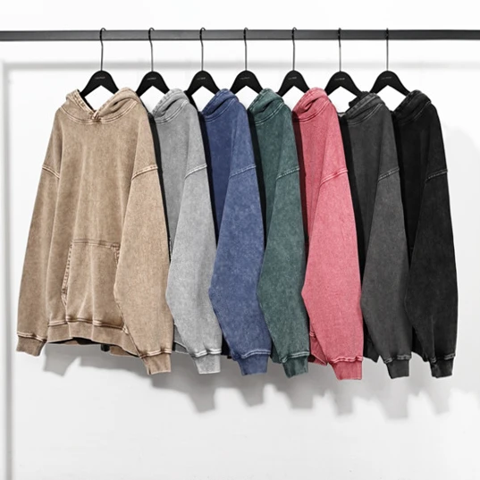 Wholesale heavy Plain Custom heavyweight Distress Oversized Blank Stone Acid Vintage Wash Hoodie