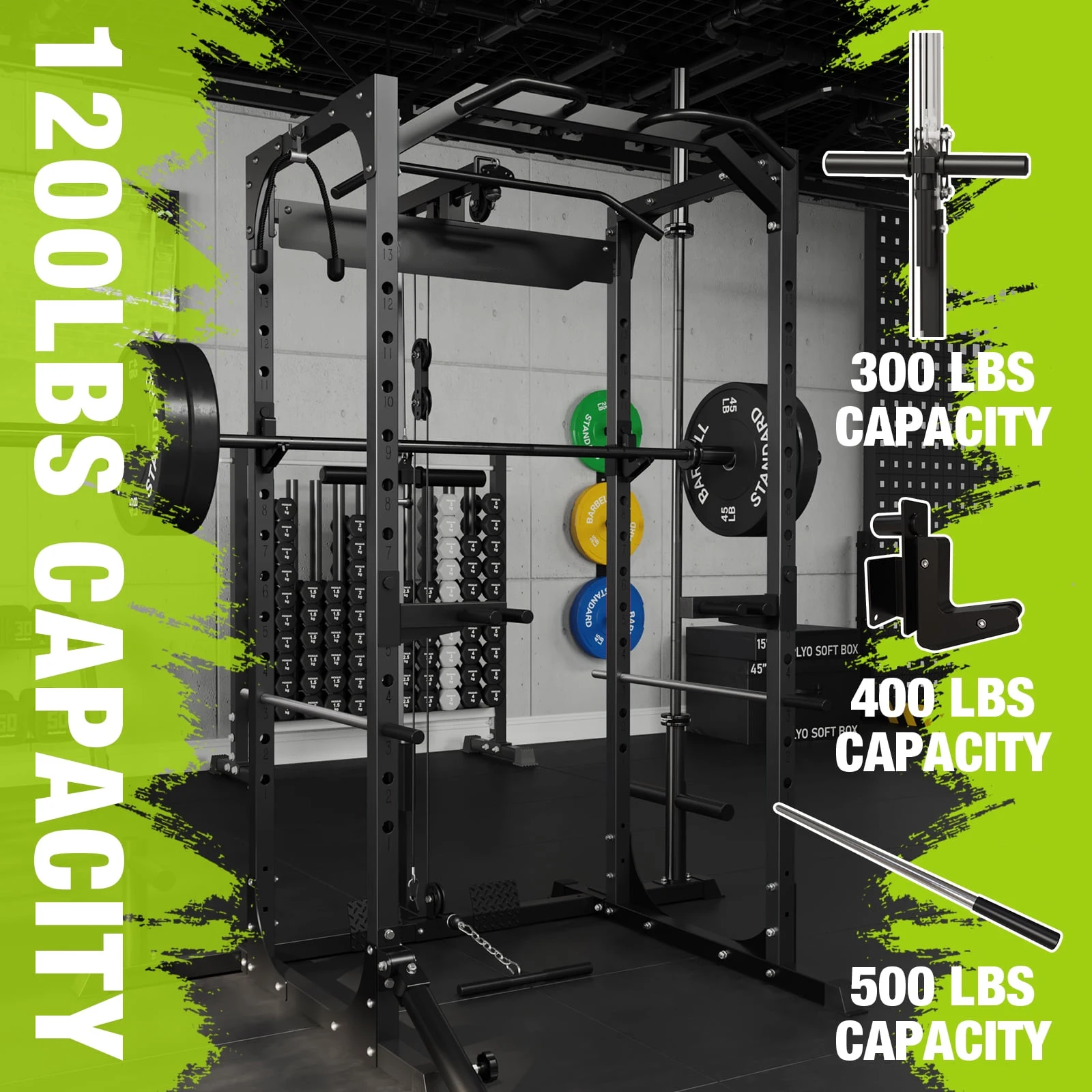 Power Rack All In One Multi Functional Fitness Trainer With Pulley Cable Crossover Full Cage Squat Rack