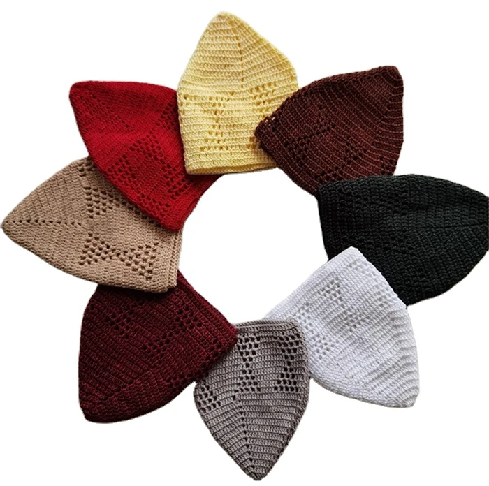 New Arrival 2023 Muslim Polyester Cap white Hand Crocheted Wholesale Price Easy To Wear Muslim Caps OEM Service Muslim Caps