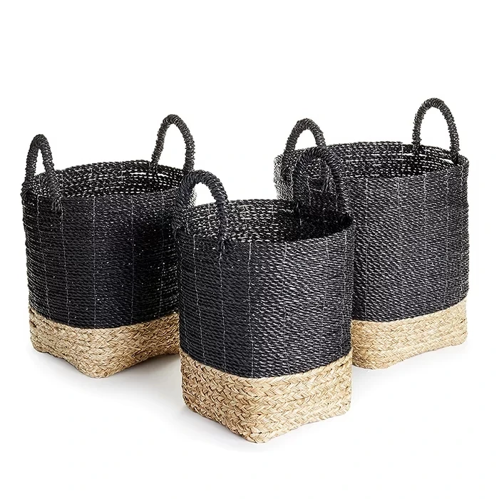 New Arrival Customized Seagrass Water Hyacinth Woven Baskets with Handles Decorative Pot Planters and Clothing Laundry Hamper