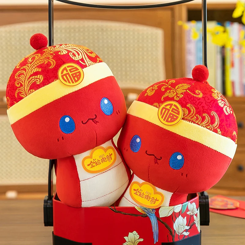 Super Soft PP Cotton Filled Plush Doll Tang Hat Snake Stuffed Animal Toy for New Year Gift