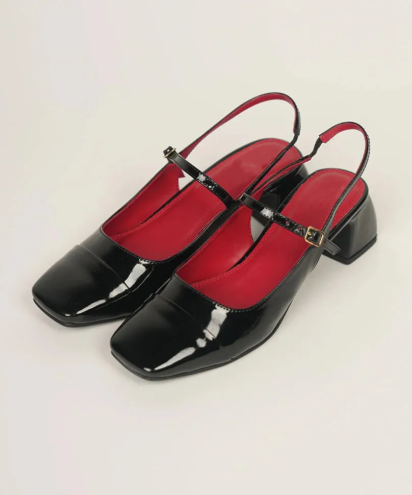 Ladies Block Heels shoes for women sandals 2024 pumps with Buckle Polished Black Victorian european age leather mules mary janes