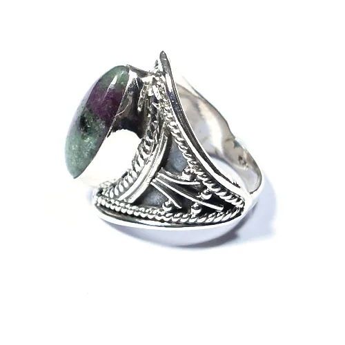 Ruby Zoisite 925 sterling silver finger ring bohemian trendy oxidized finish punk casual ethnic hip hop wholesale Indian jewelry