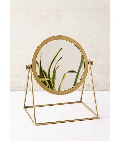 Marble Base Luxury Design Table Top Desktop Mirror Hotel Used Makeup Golden Round Adjustable Mirror