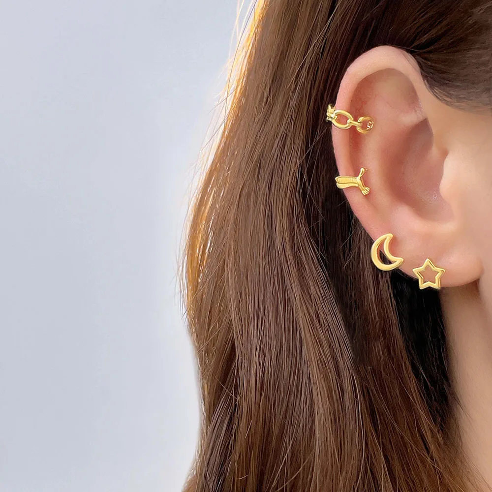 Foxi CLASSIC Minimalist style Spring Wholesale cheap 925 sterling silver hollow star stud 18k gold plated 925 silver jewelry men